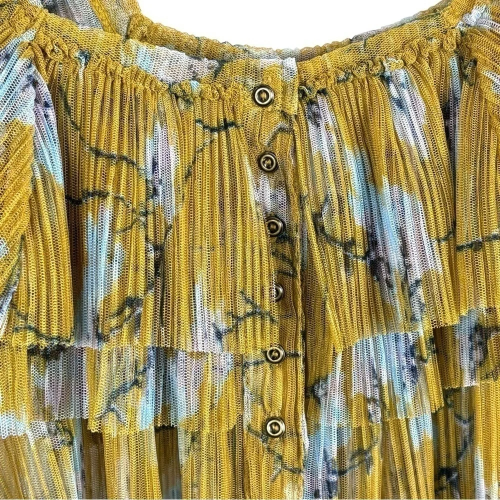 FREE PEOPLE FRILLS AND THRILLS RUFFLED TIERED SHEER FLORAL LONG SLEEVE CROP TOP